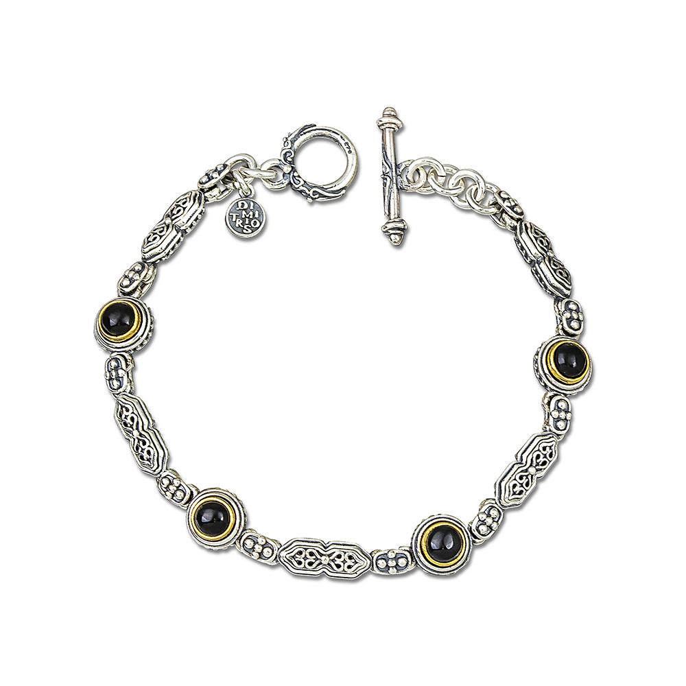Medieval Sterling Silver Chain Bracelet with Black Onyx, Dimitrios Exclusive B114 For Sale