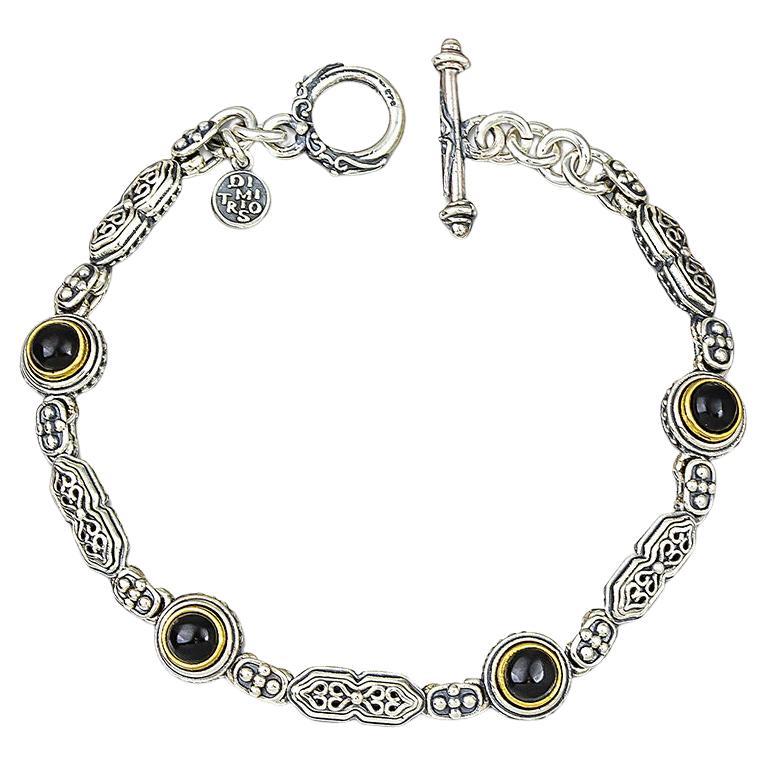 Sterling Silver Chain Bracelet with Black Onyx, Dimitrios Exclusive B114 For Sale