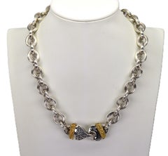 Collier à maillons en argent sterling avec or 14 carats et diamants