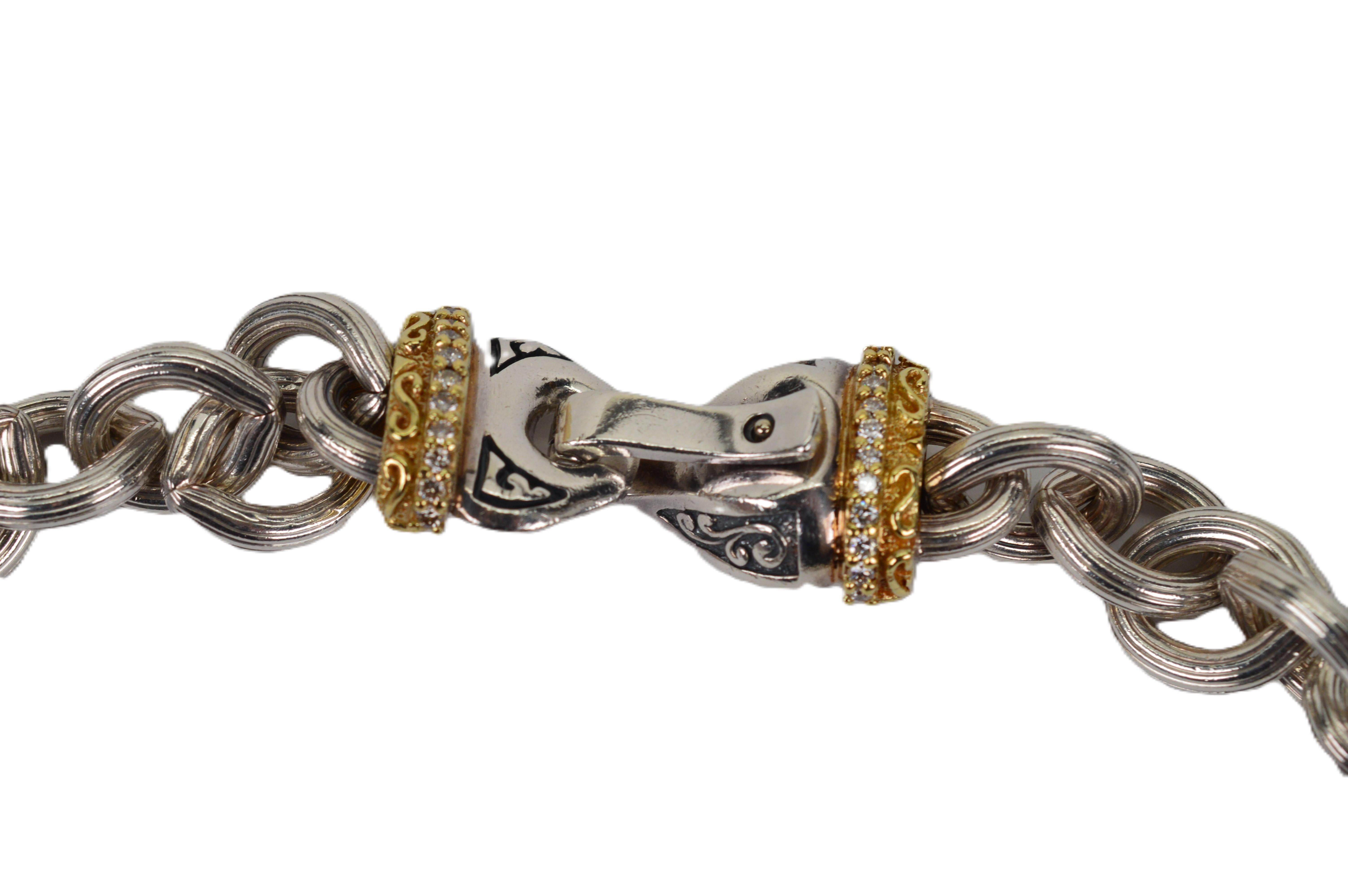 Sterling Silber Kette Gliederhalsband Halskette mit 14 Karat Gold Diamant-Verzierungen im Angebot 2