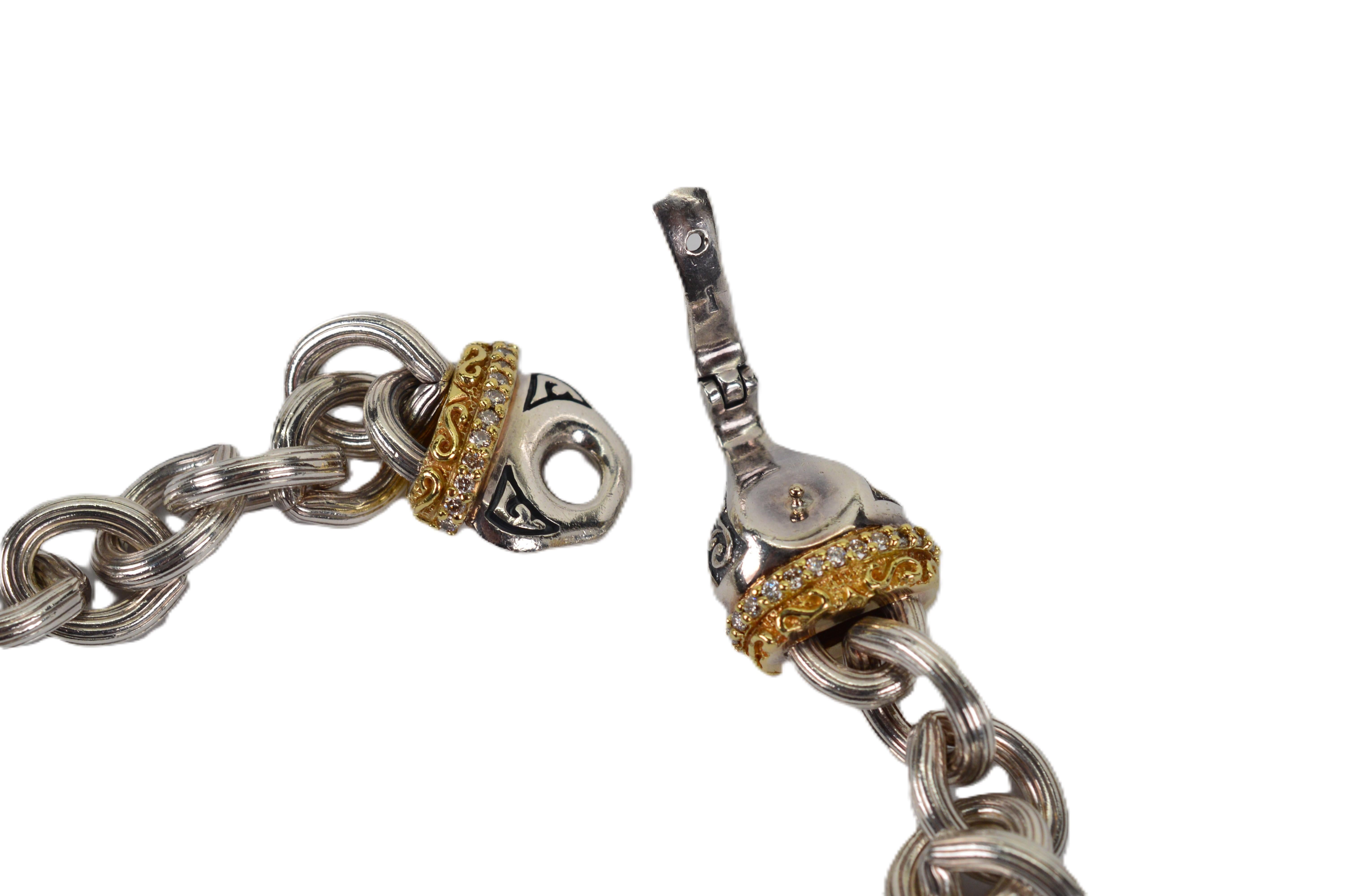 Sterling Silber Kette Gliederhalsband Halskette mit 14 Karat Gold Diamant-Verzierungen im Angebot 3