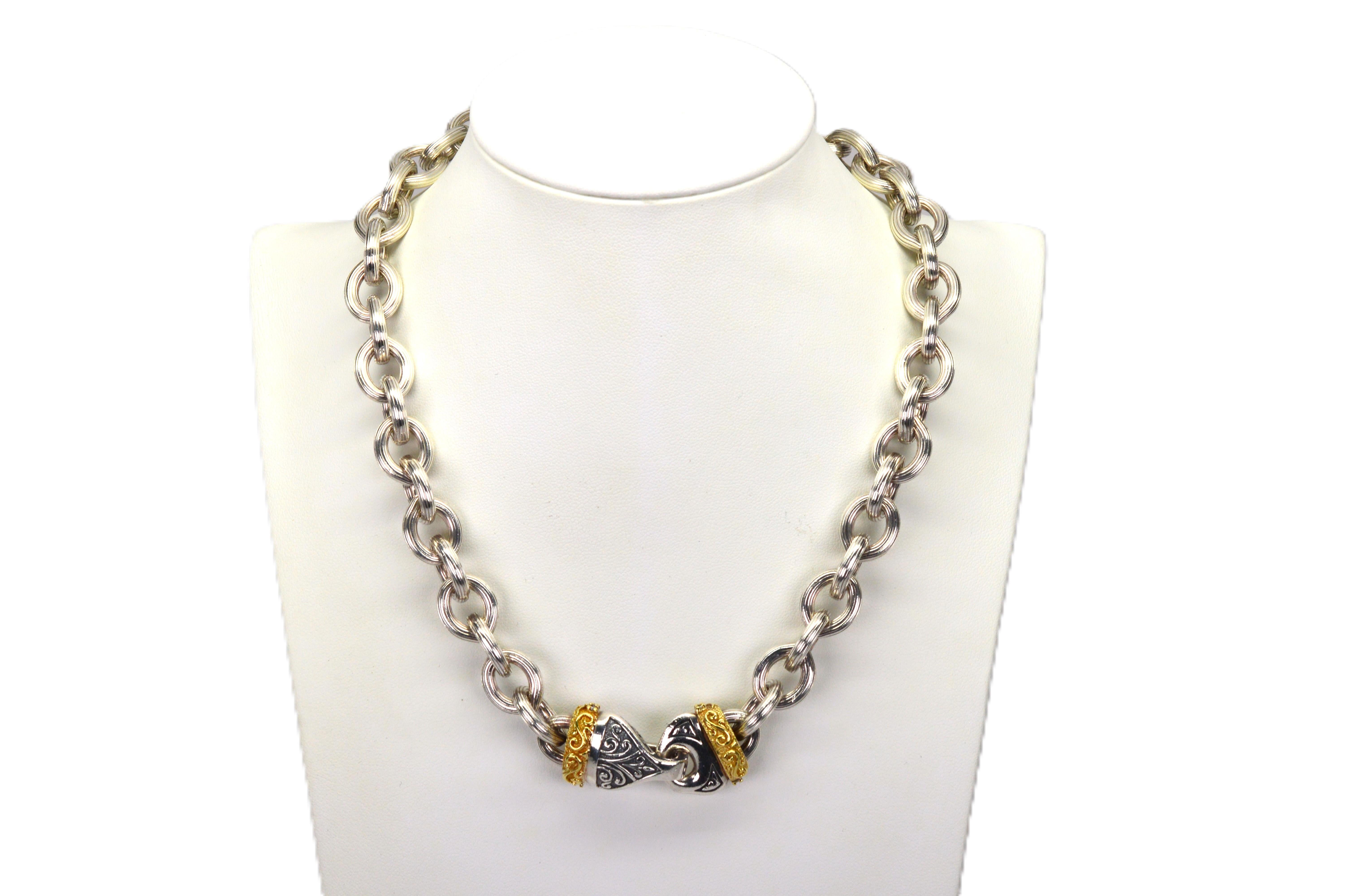 Sterling Silber Kette Gliederhalsband Halskette mit 14 Karat Gold Diamant-Verzierungen im Angebot 4