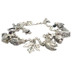 Sterling Silver Chain Necklace with Woodland Critter Charms Pendant 21"