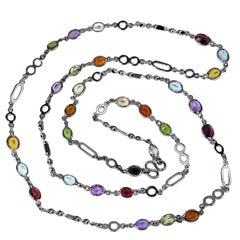 Gemjunky Sterling Silver Chain with Oval Gemstones Necklace
