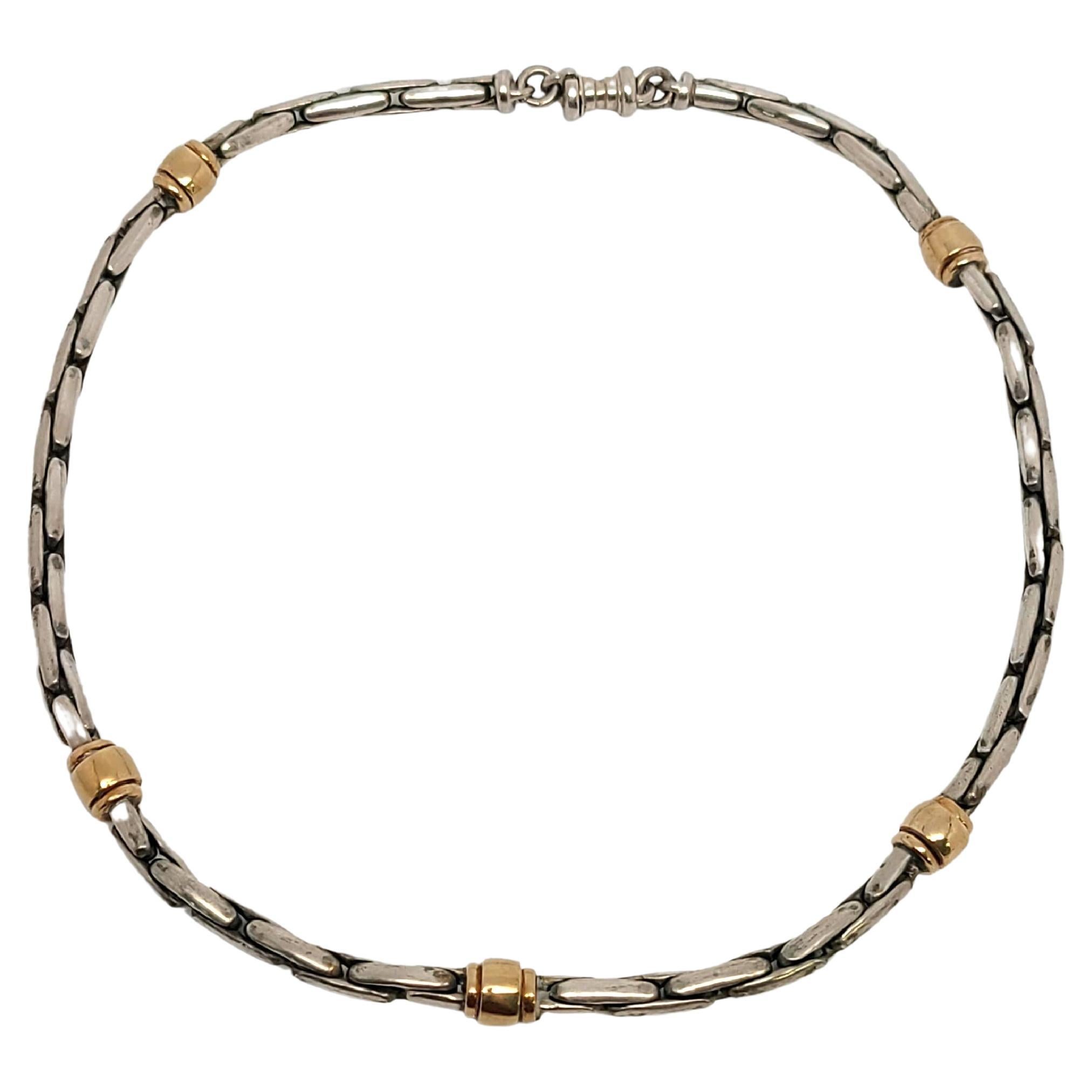 Sterling Silver Chain Yellow Gold Plated Barrel Bead Necklace