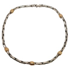 Sterling Silver Chain Yellow Gold Plated Barrel Bead Necklace