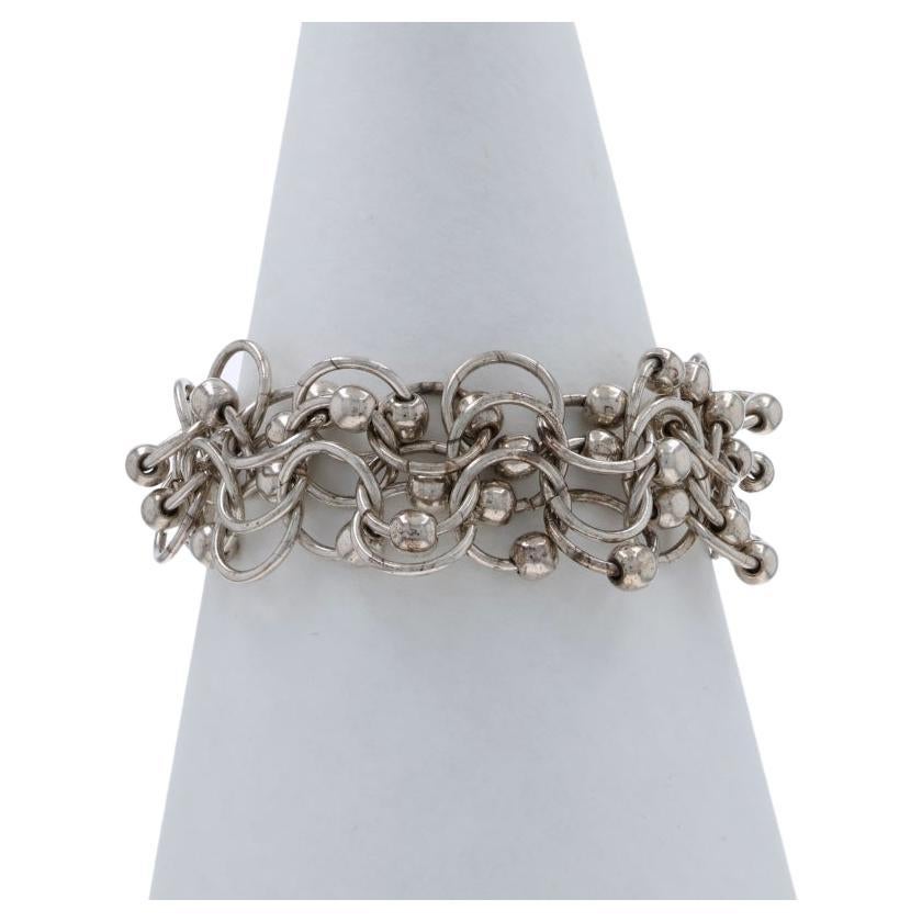 Sterling Silver Chainmail Starter Charm Bracelet 8" - 925 en venta