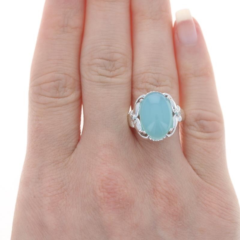 Oval Cut Sterling Silver Chalcedony & Diamond Cocktail Ring - 925 Oval Cabochon Flowers For Sale