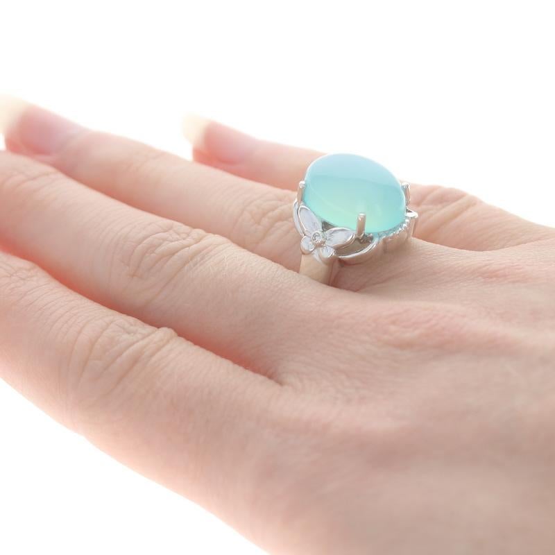 Women's Sterling Silver Chalcedony & Diamond Cocktail Ring - 925 Oval Cabochon Flowers For Sale