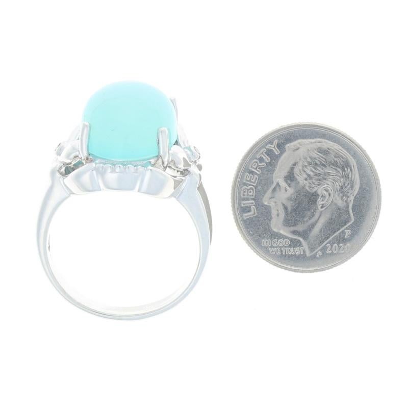 Sterling Silver Chalcedony & Diamond Cocktail Ring - 925 Oval Cabochon Flowers For Sale 1