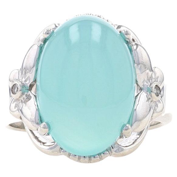 Sterling Silver Chalcedony & Diamond Cocktail Ring - 925 Oval Cabochon Flowers For Sale