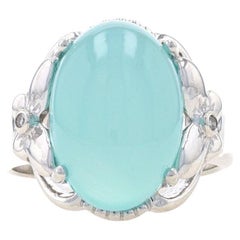 Sterling Silver Chalcedony & Diamond Cocktail Ring - 925 Oval Cabochon Flowers