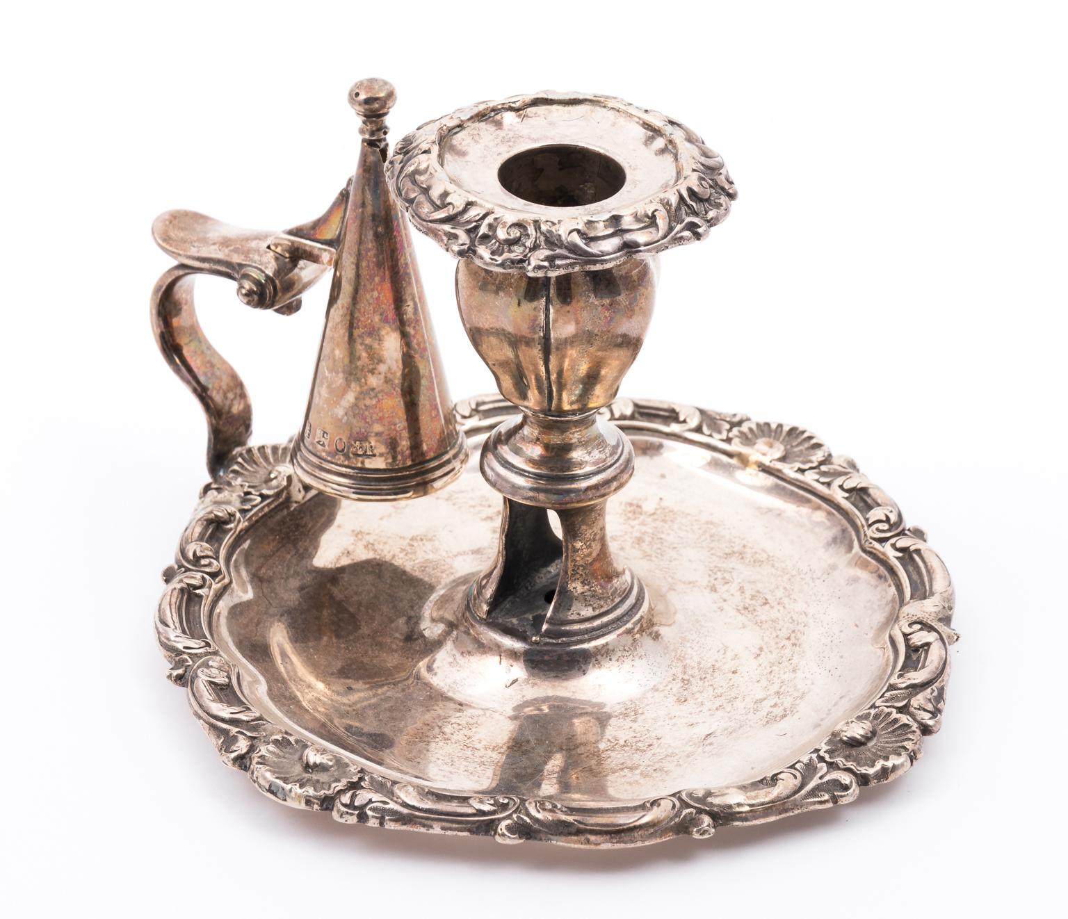 20th Century Sterling Silver Chamber Stick with Candle Snuffer