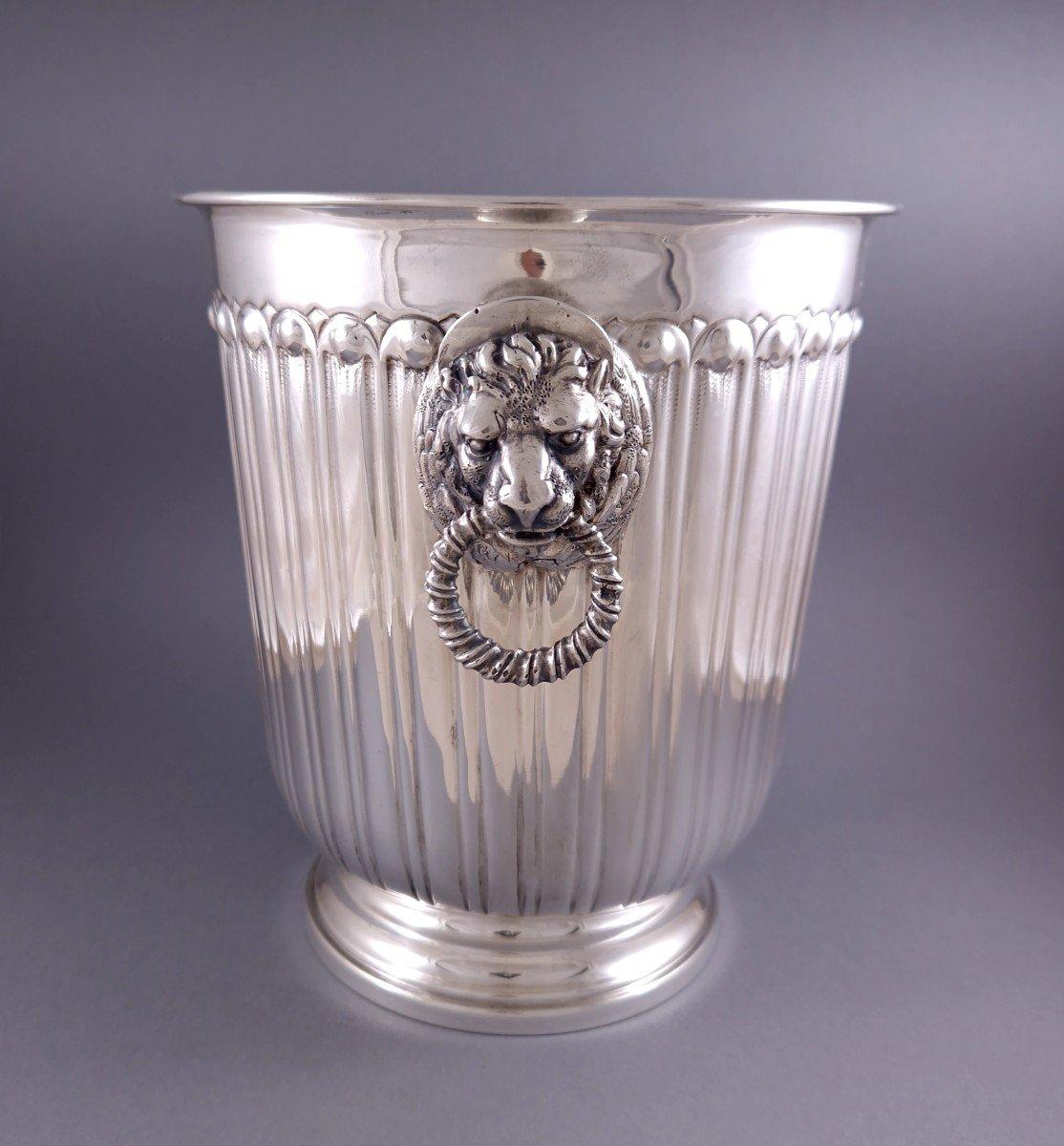 Sterling Silver Champagne Bucket lion head In Excellent Condition For Sale In Saint-Ouen, FR
