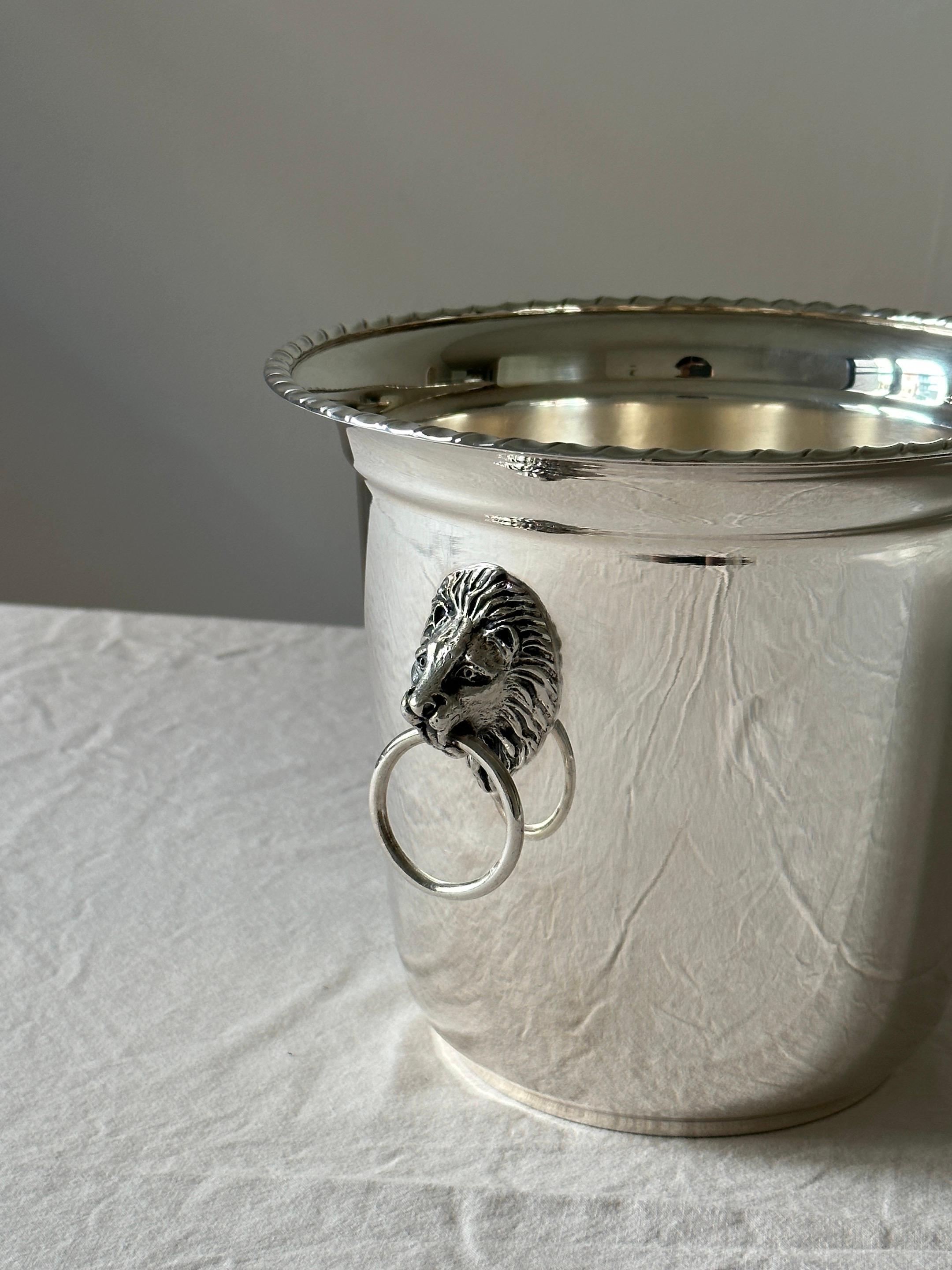 20th Century Sterling Silver Champagne Bucket or Wine Cooler with Lion Heads For Sale