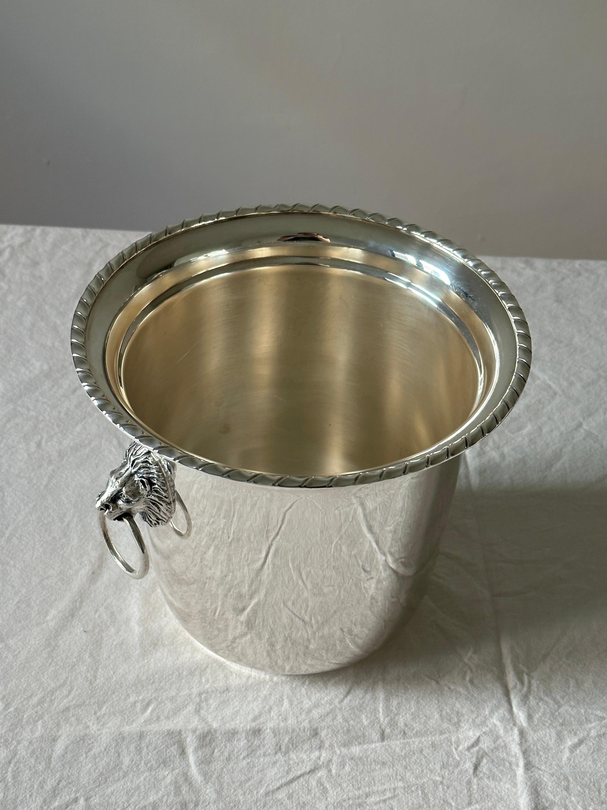 Sterling Silver Champagne Bucket or Wine Cooler with Lion Heads For Sale 1