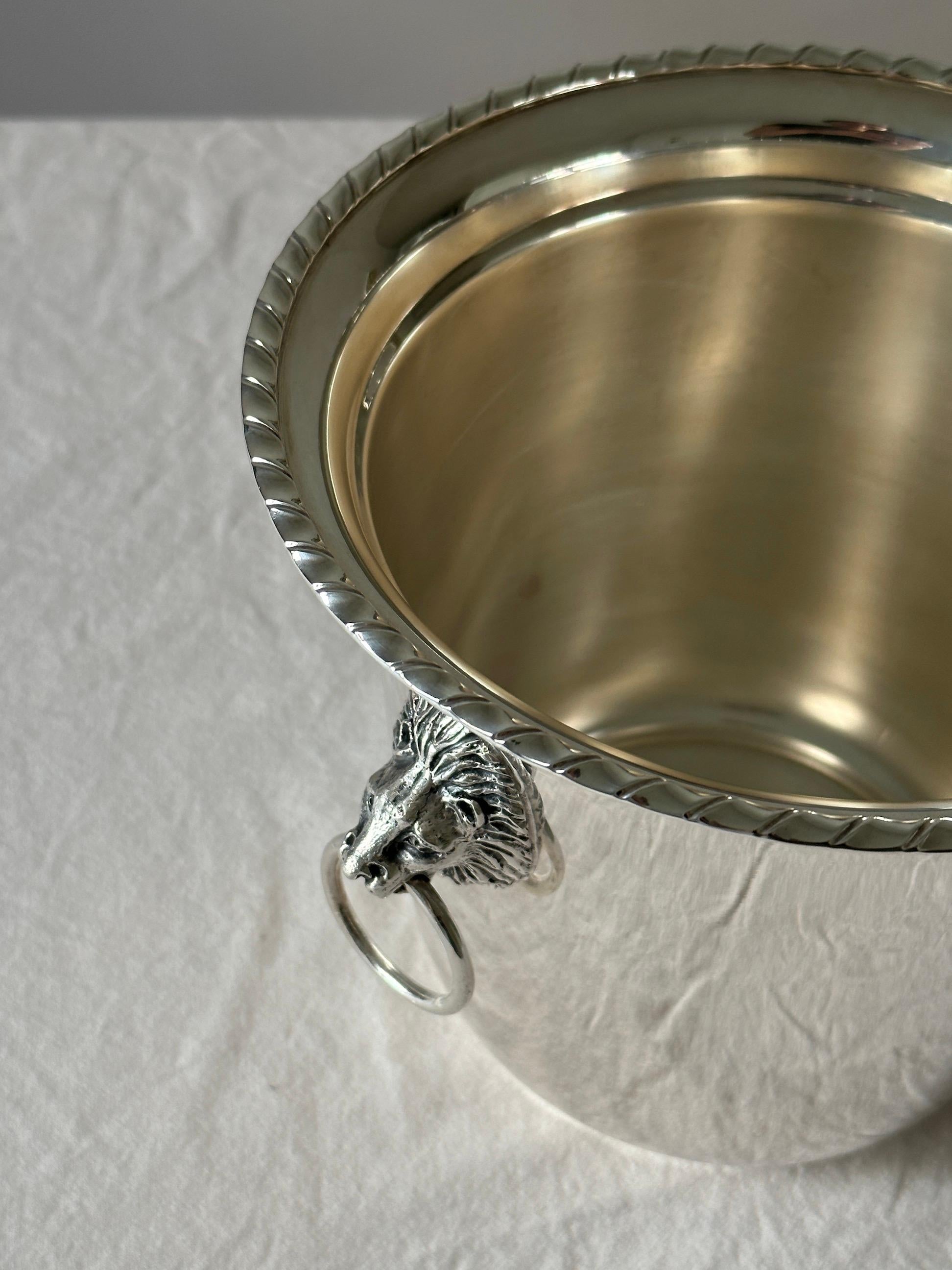 Sterling Silver Champagne Bucket or Wine Cooler with Lion Heads For Sale 2