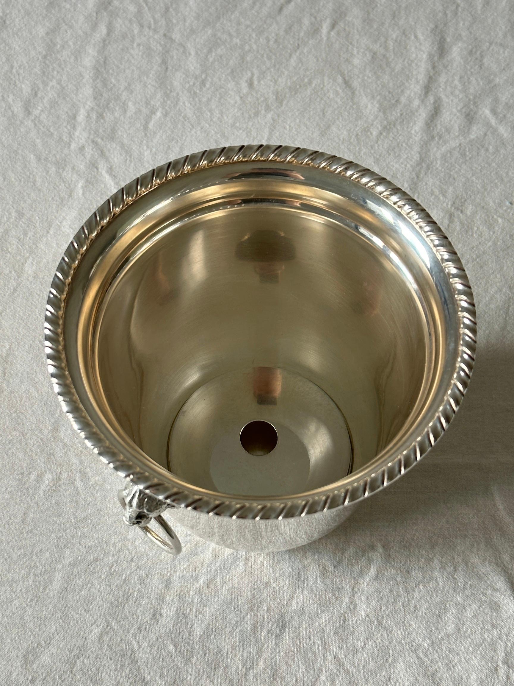 Sterling Silver Champagne Bucket or Wine Cooler with Lion Heads For Sale 4