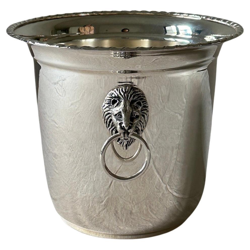 Sterling Silver Champagne Bucket or Wine Cooler with Lion Heads For Sale