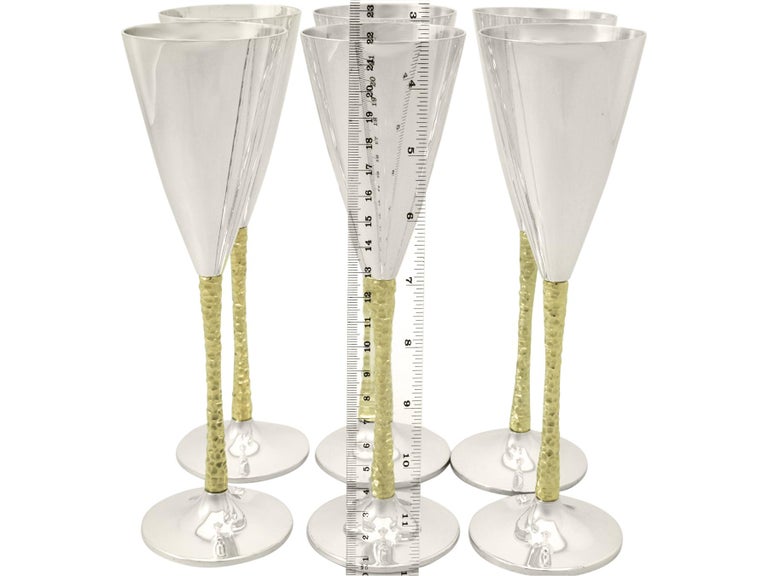 Sterling Silver Champagne Flutes Set of Six For Sale at 1stDibs
