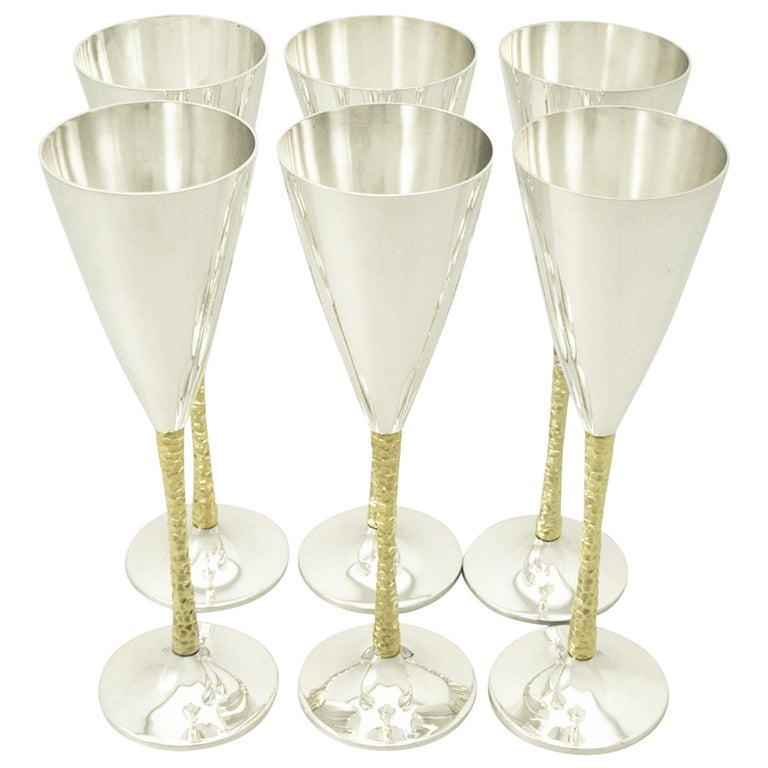 Sterling Silver Champagne Flutes Set of Six For Sale at 1stDibs