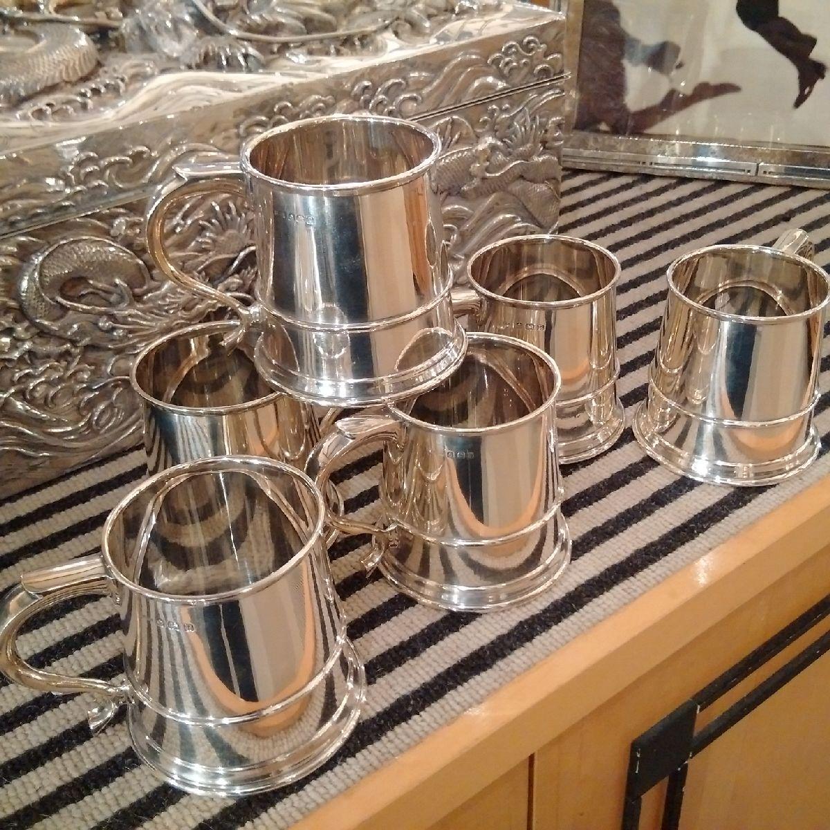 Sterling Silver Champagne Tankards with Glass Bottoms, 1939 3