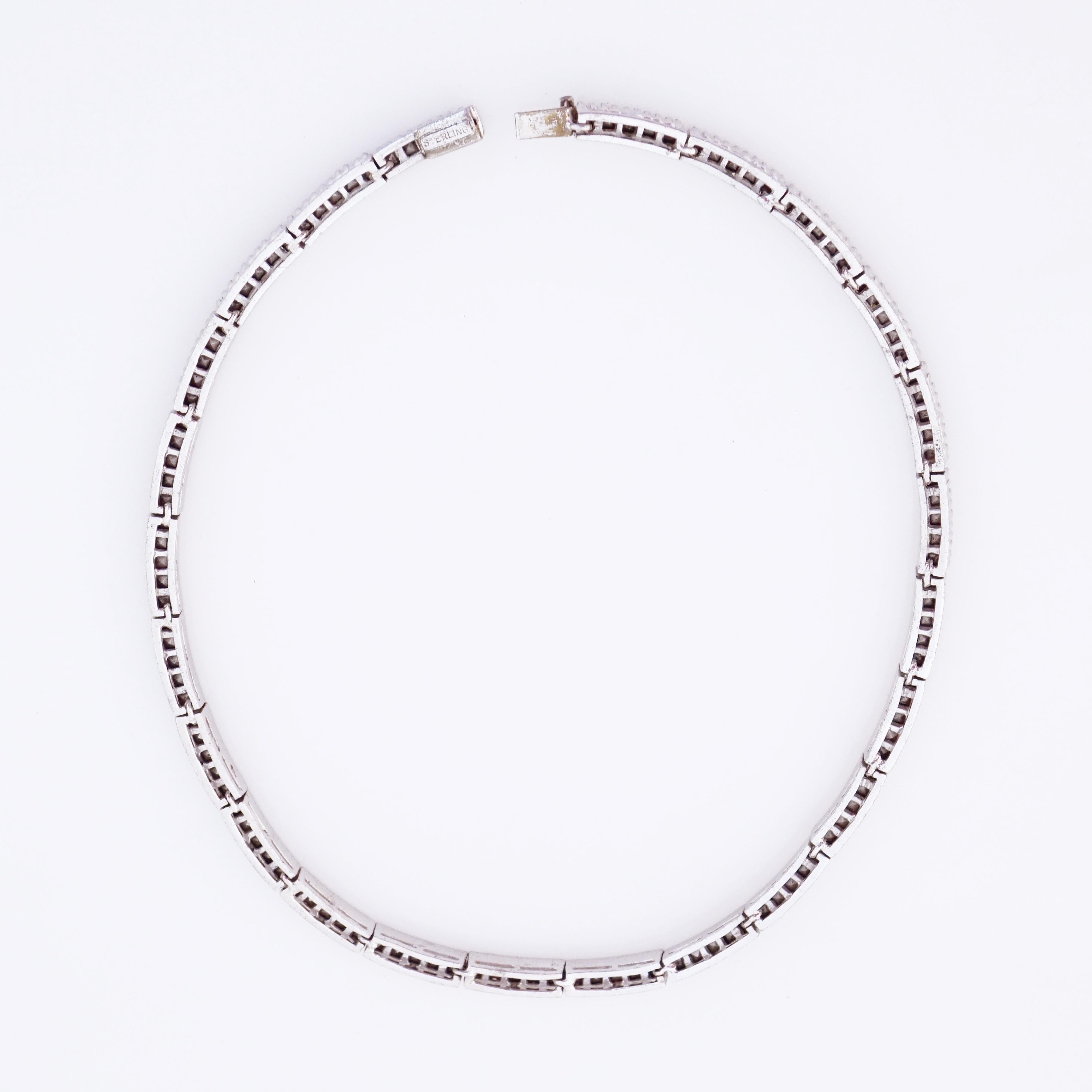 Modern Sterling Silver Channel Set Crystal Link Choker Necklace, 1950s For Sale