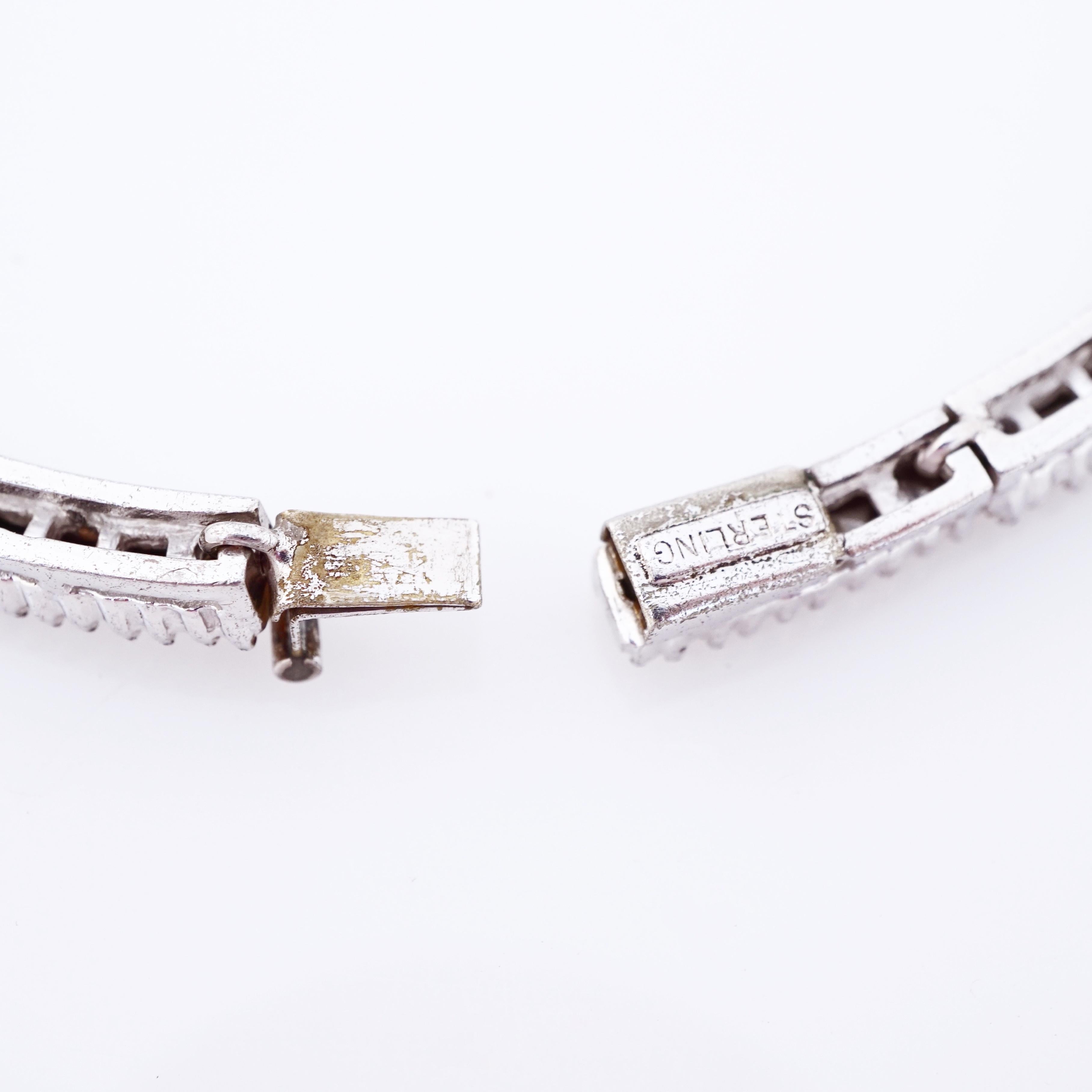 Sterling Silver Channel Set Crystal Link Choker Necklace, 1950s In Good Condition For Sale In McKinney, TX