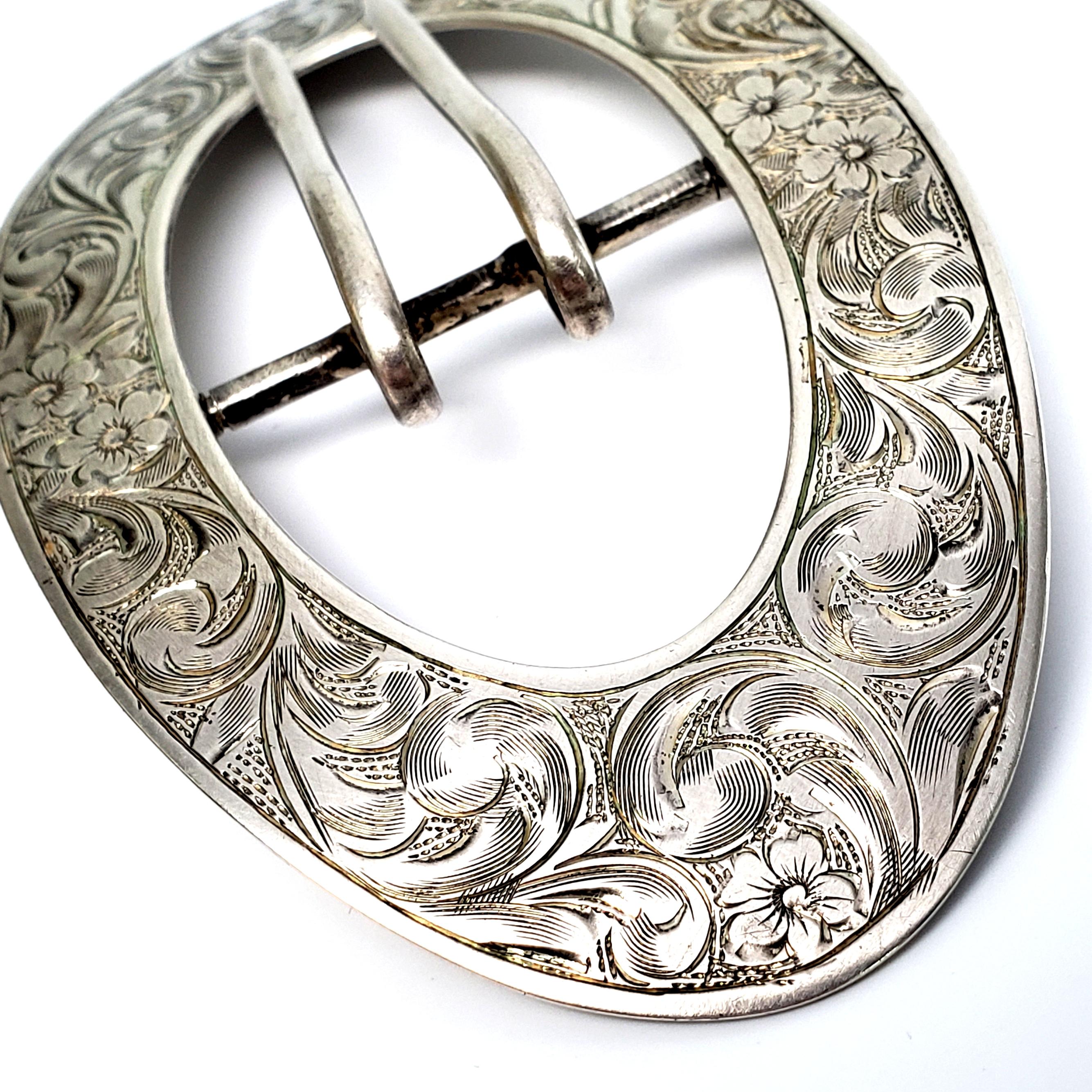 Sterling Silver Chased Repousse Sash Buckle In Good Condition In Washington Depot, CT