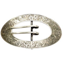 Vintage Sterling Silver Chased Repousse Sash Buckle