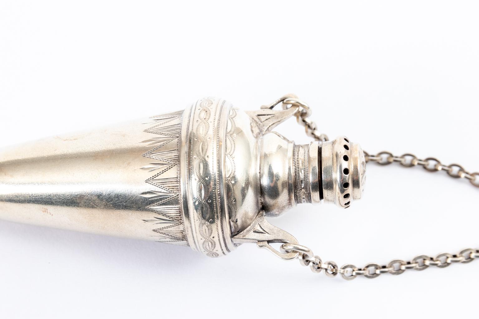 Late 19th Century Sterling Silver Chatelaine Perfume Vinaigrette For Sale