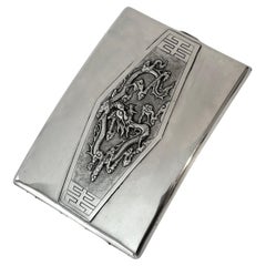 Sterling Silver Chinese Cigarette 420 Business Card Holder with Repoussé Dragon