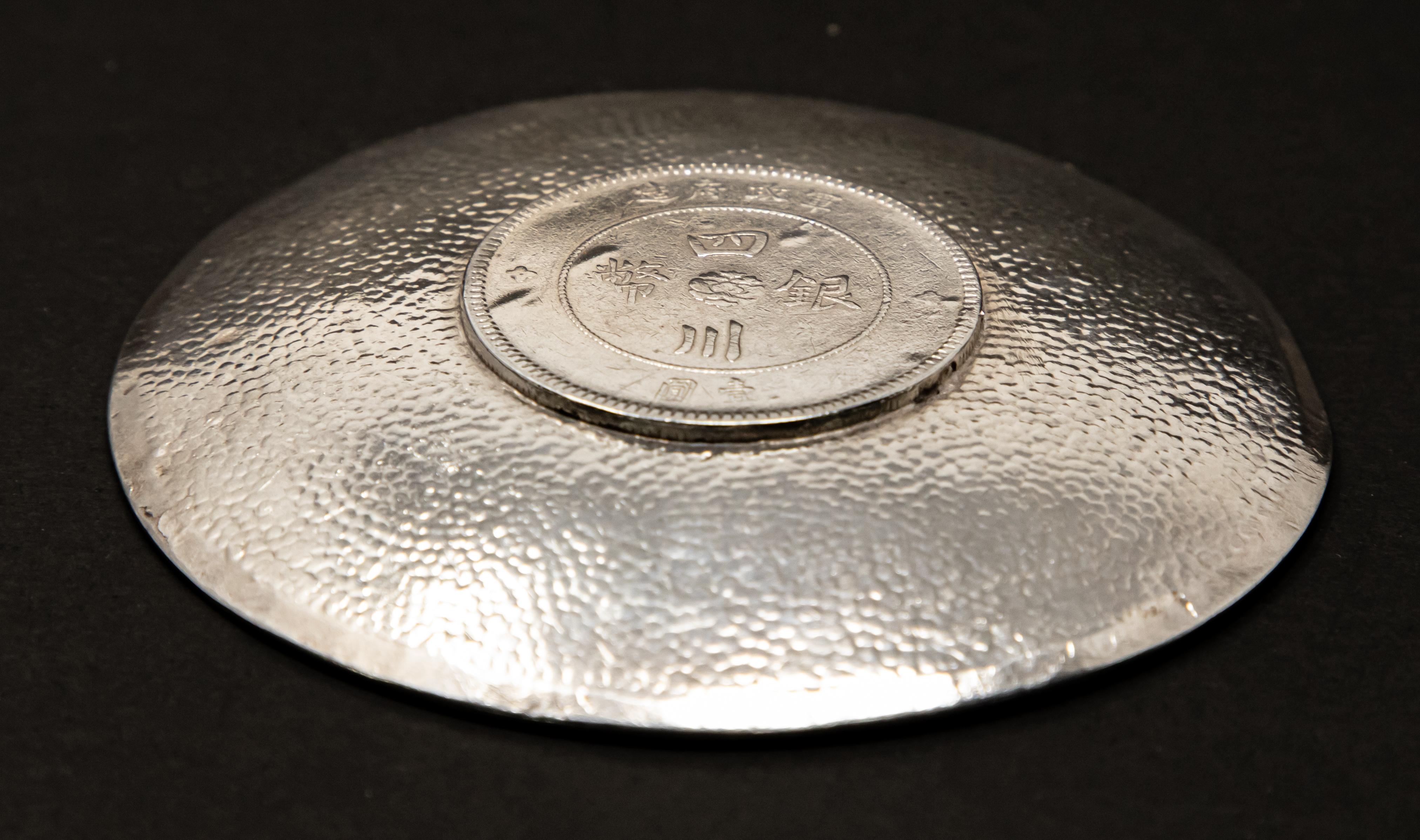 Metalwork Sterling Silver Chinese Coin Dish For Sale