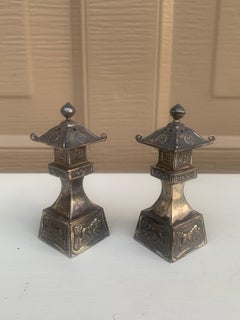 Sterling Silver Chinoiserie Pagoda Salt and Pepper Shakers