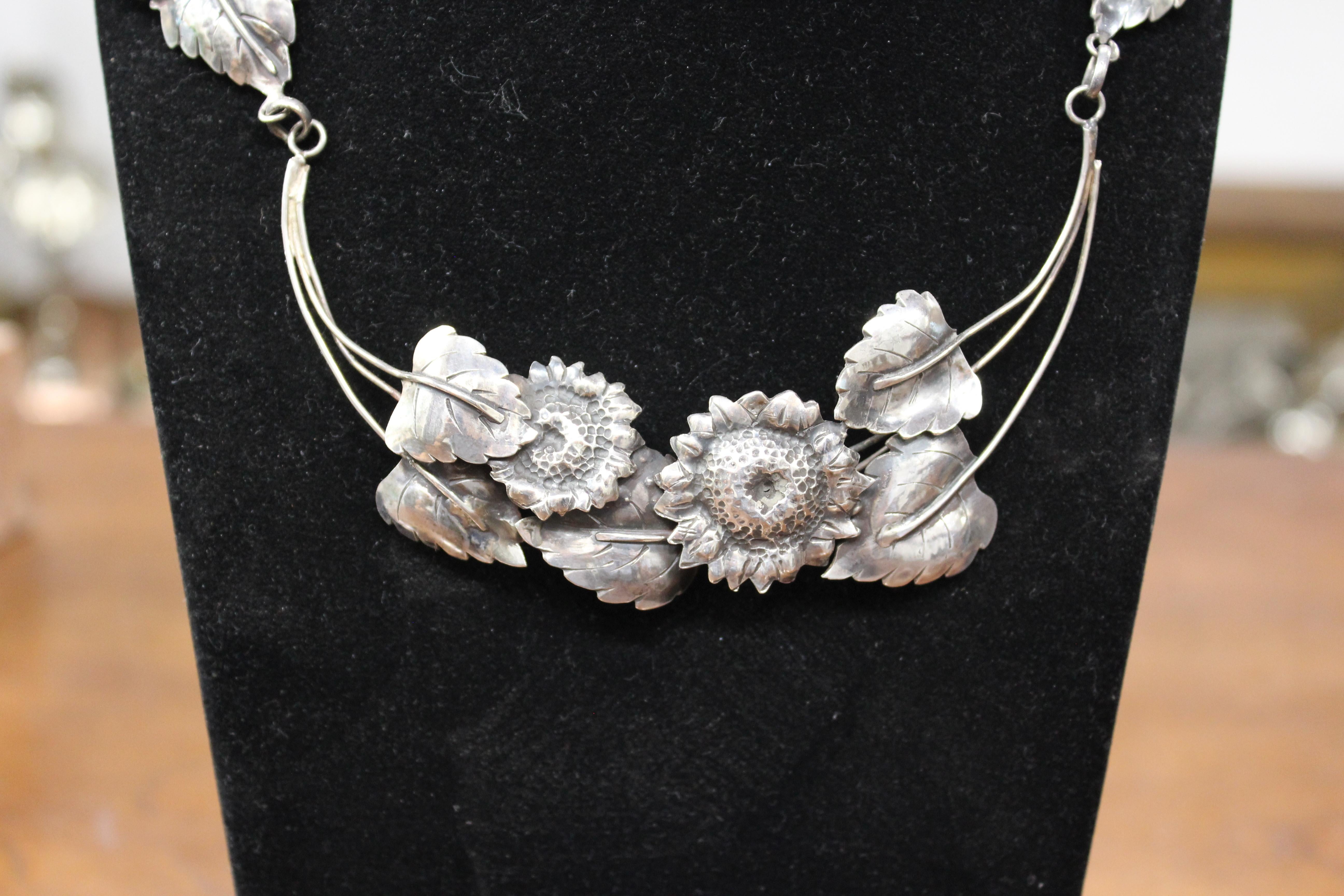 Artist Sterling Silver, Choker, Flowers, Handmade, Italy For Sale