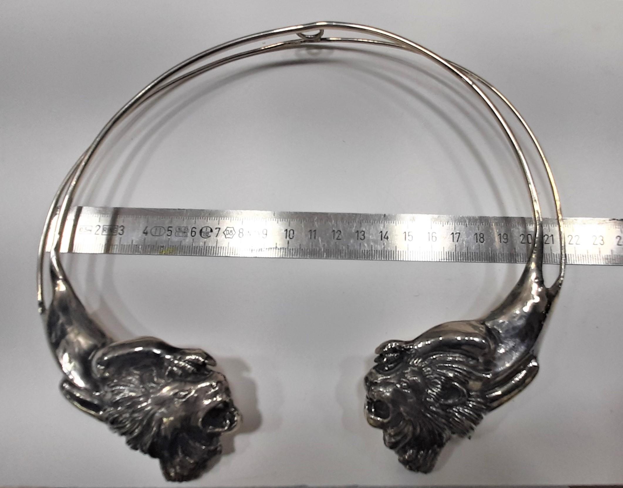 Sterling Silver, Choker, Two Lions, Handmade, Italy For Sale 1
