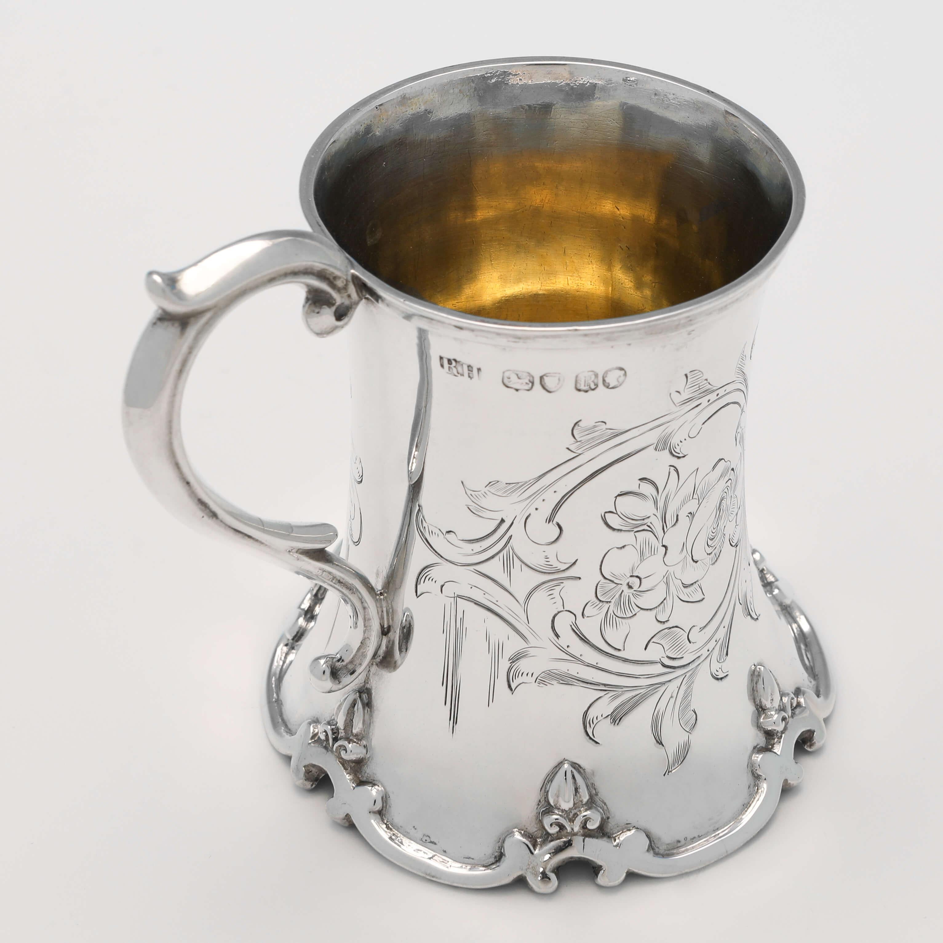 English Victorian Antique Sterling Silver Christening Mug Hallmarked in 1852