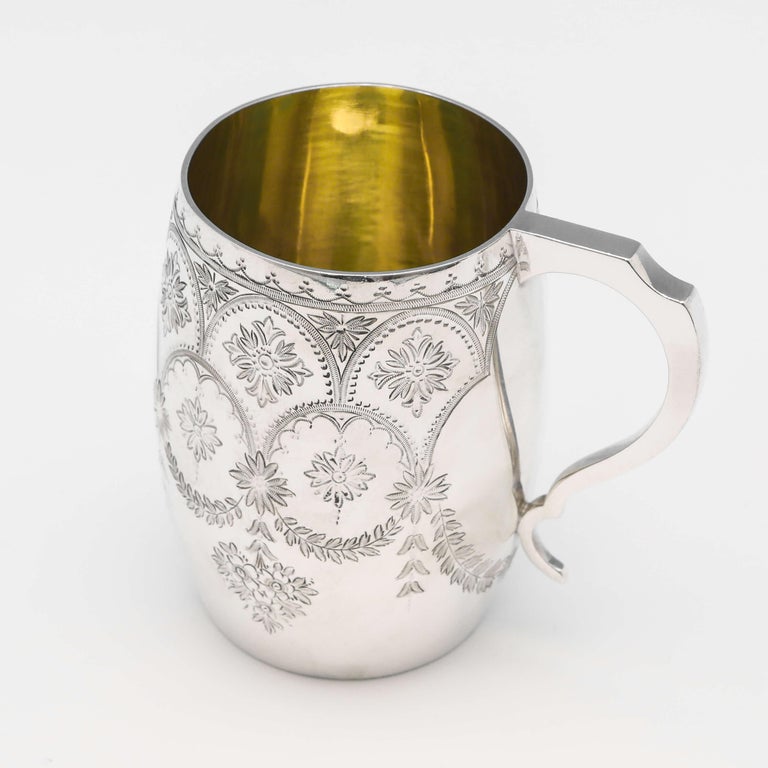English Victorian Sterling Silver Christening Mug by Barnards in Original Box, 1885