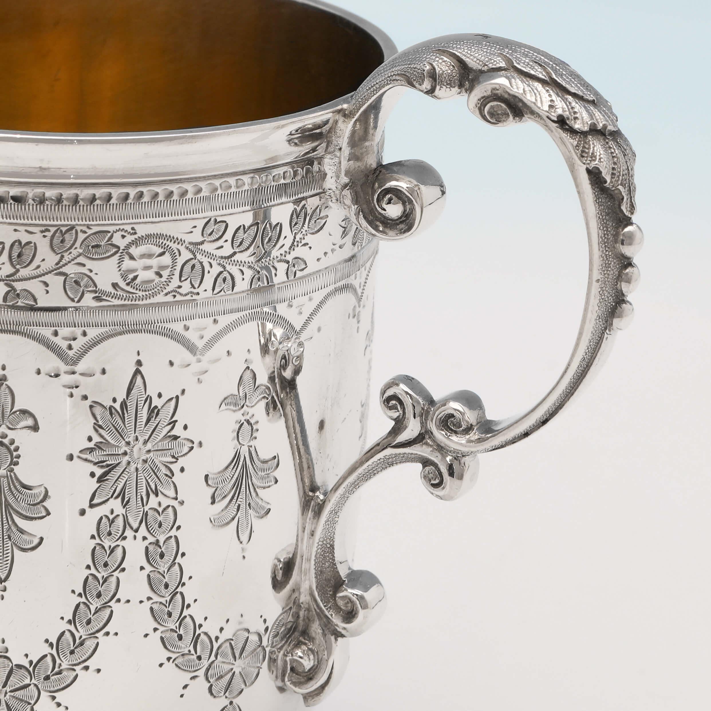 Victorian Engraved Antique Sterling Silver Christening Mug from 1872 In Good Condition In London, London