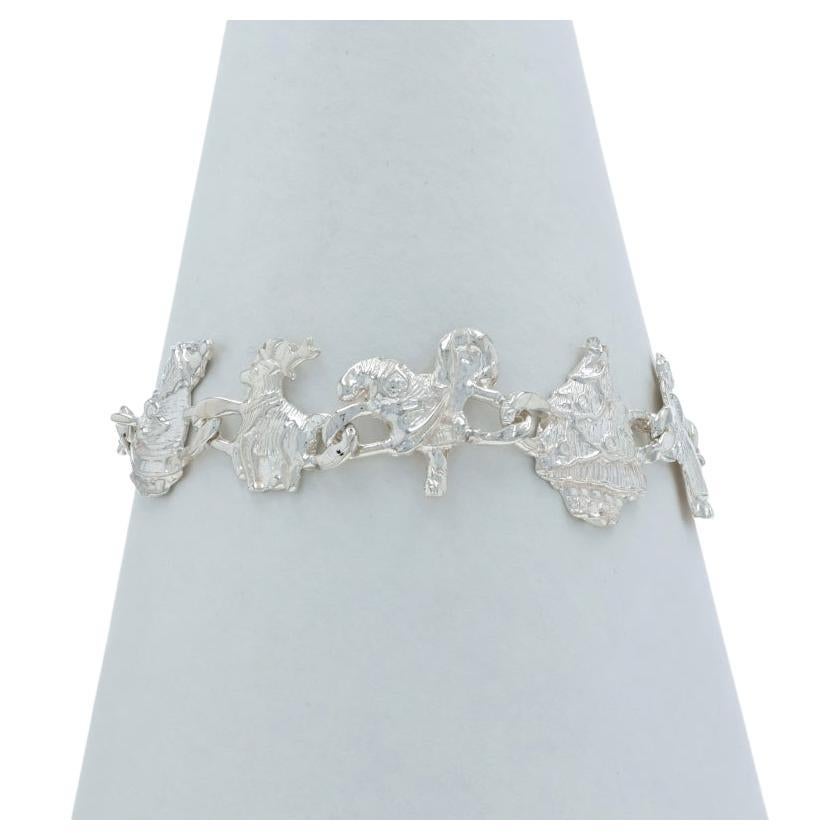 Sterling Silver Christmas Icons Link Bracelet 8" - 925 Tree Santa Reindeer For Sale