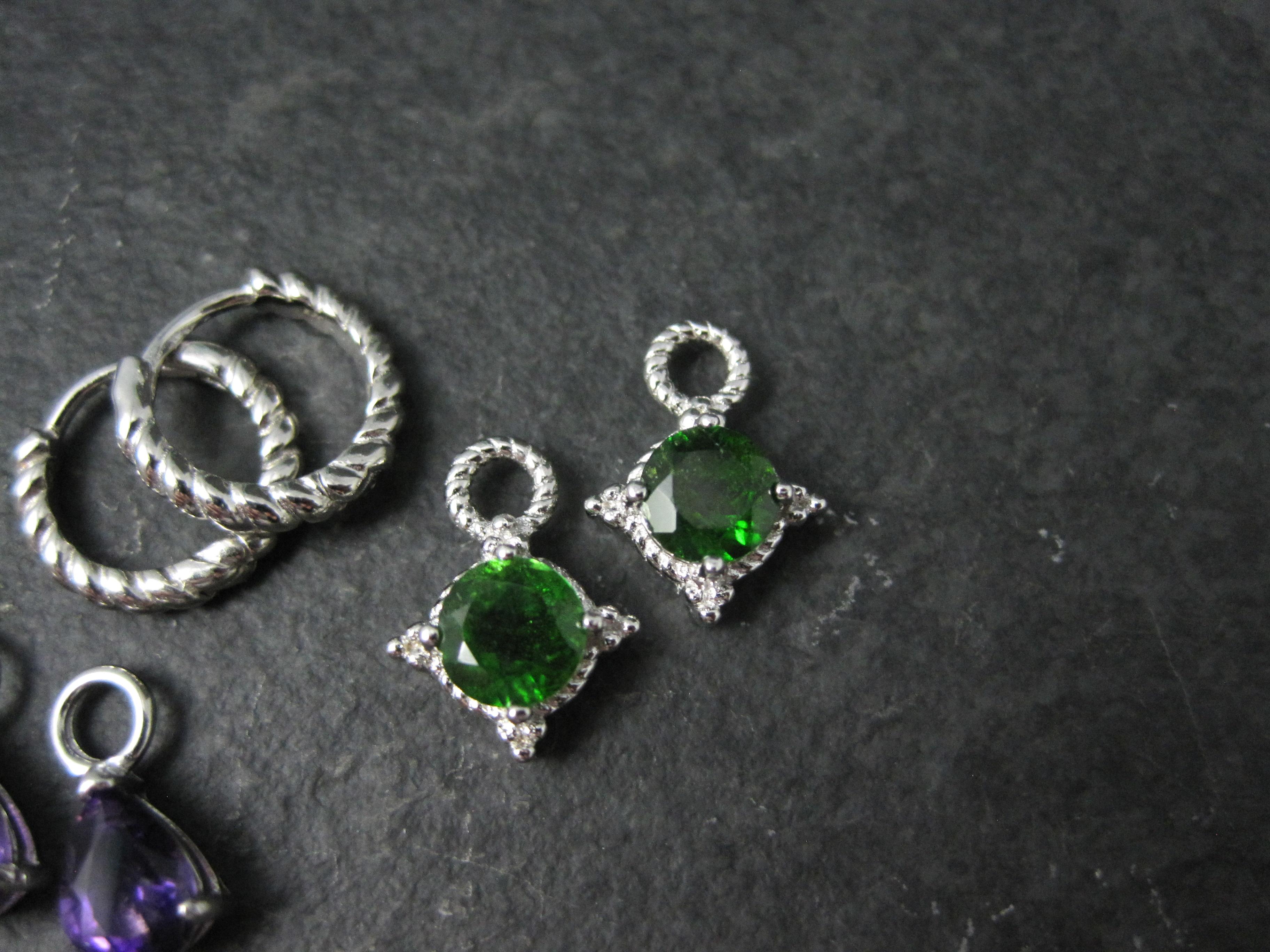 Sterling Silver Chrome Diopside and Amethyst Hoop Earrings Interchangeable 1/2