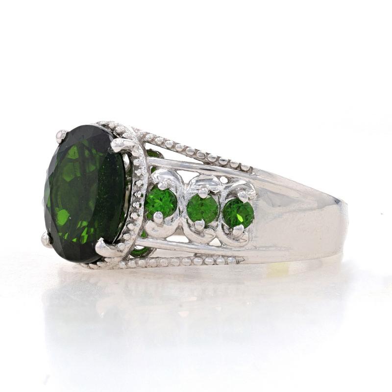 Women's Sterling Silver Chrome Diopside Ring - 925 Oval & Round 3.50ctw For Sale