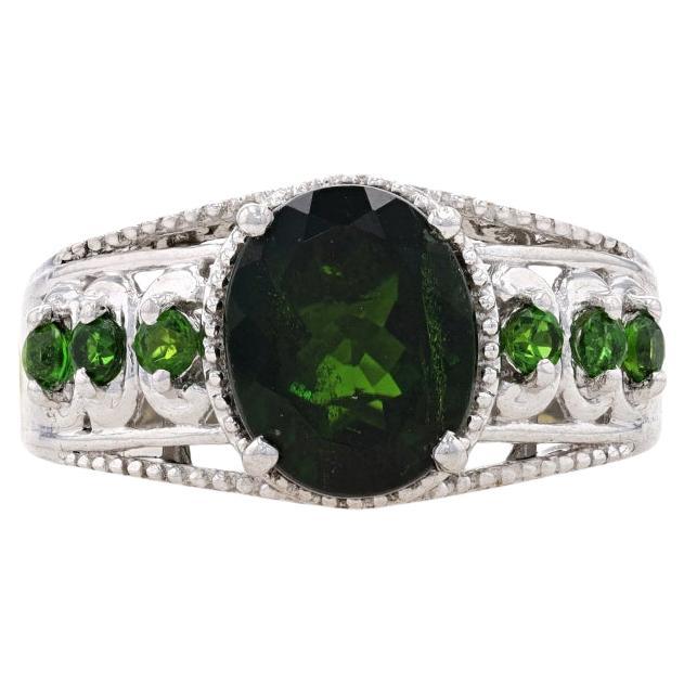Sterling Silver Chrome Diopside Ring - 925 Oval & Round 3.50ctw For Sale