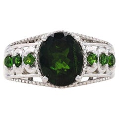 Bague Diopside en argent sterling 925, ovale et ronde 3,50 ctw