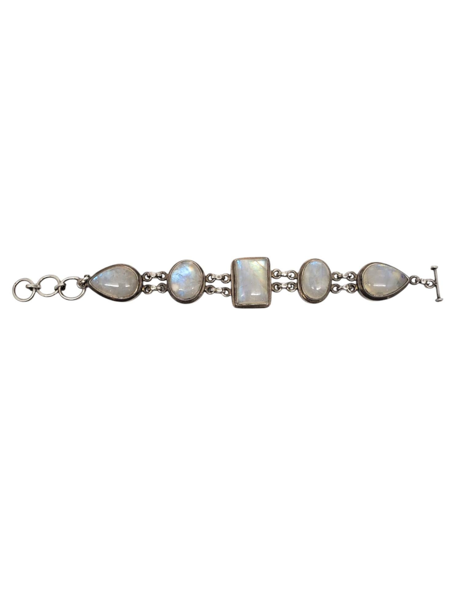 Cabochon Sterling Silver Chunky Moonstone Link Bracelet #21043 For Sale