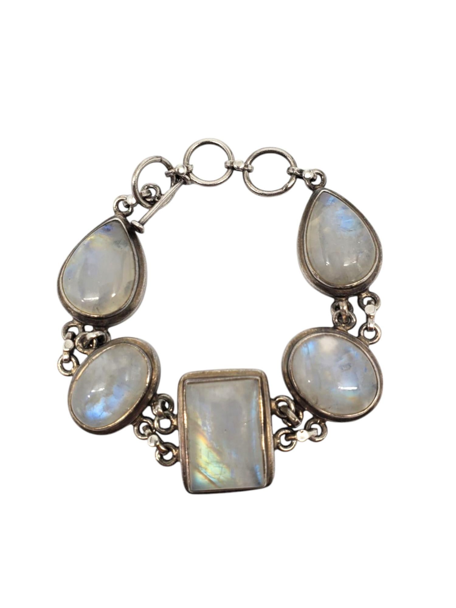Sterling Silver Chunky Moonstone Link Bracelet #21043