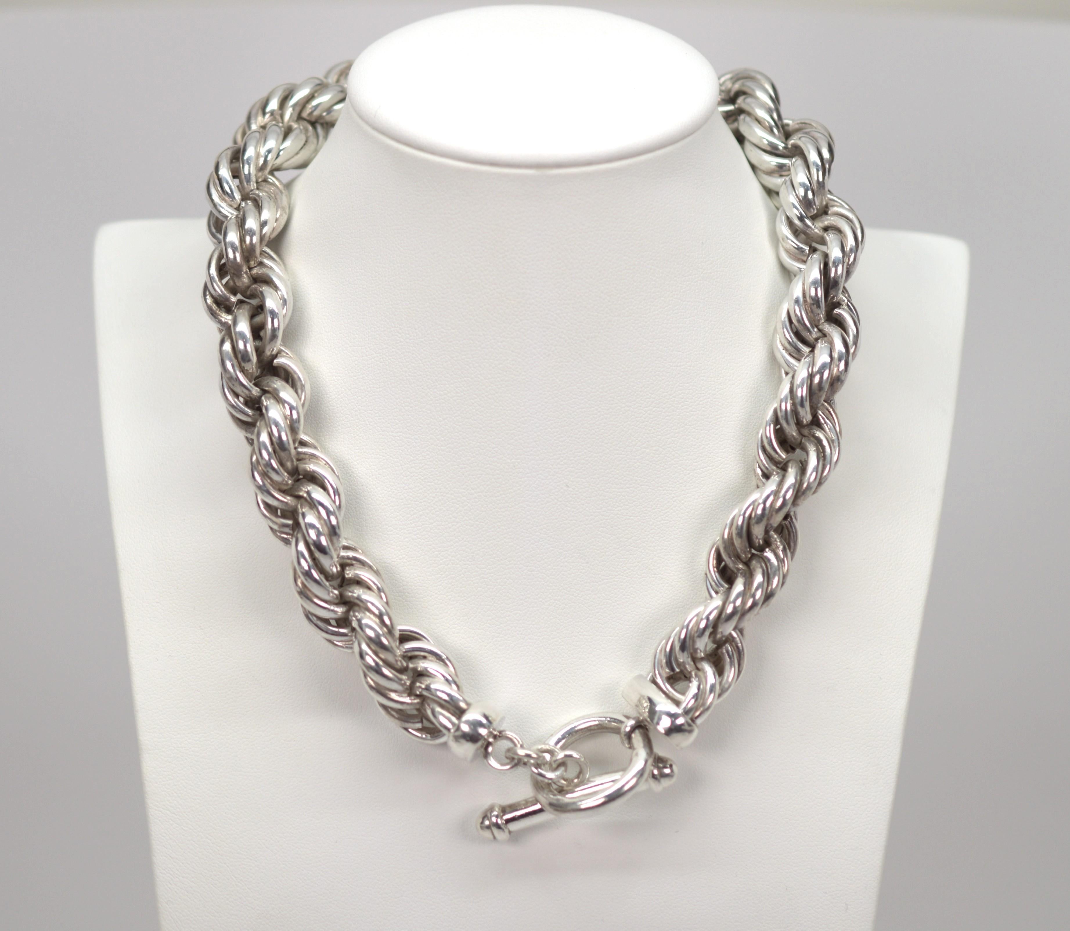 Sterling Silver Chunky Twist Rope Chain Necklace w Toggle Clasp For Sale 6
