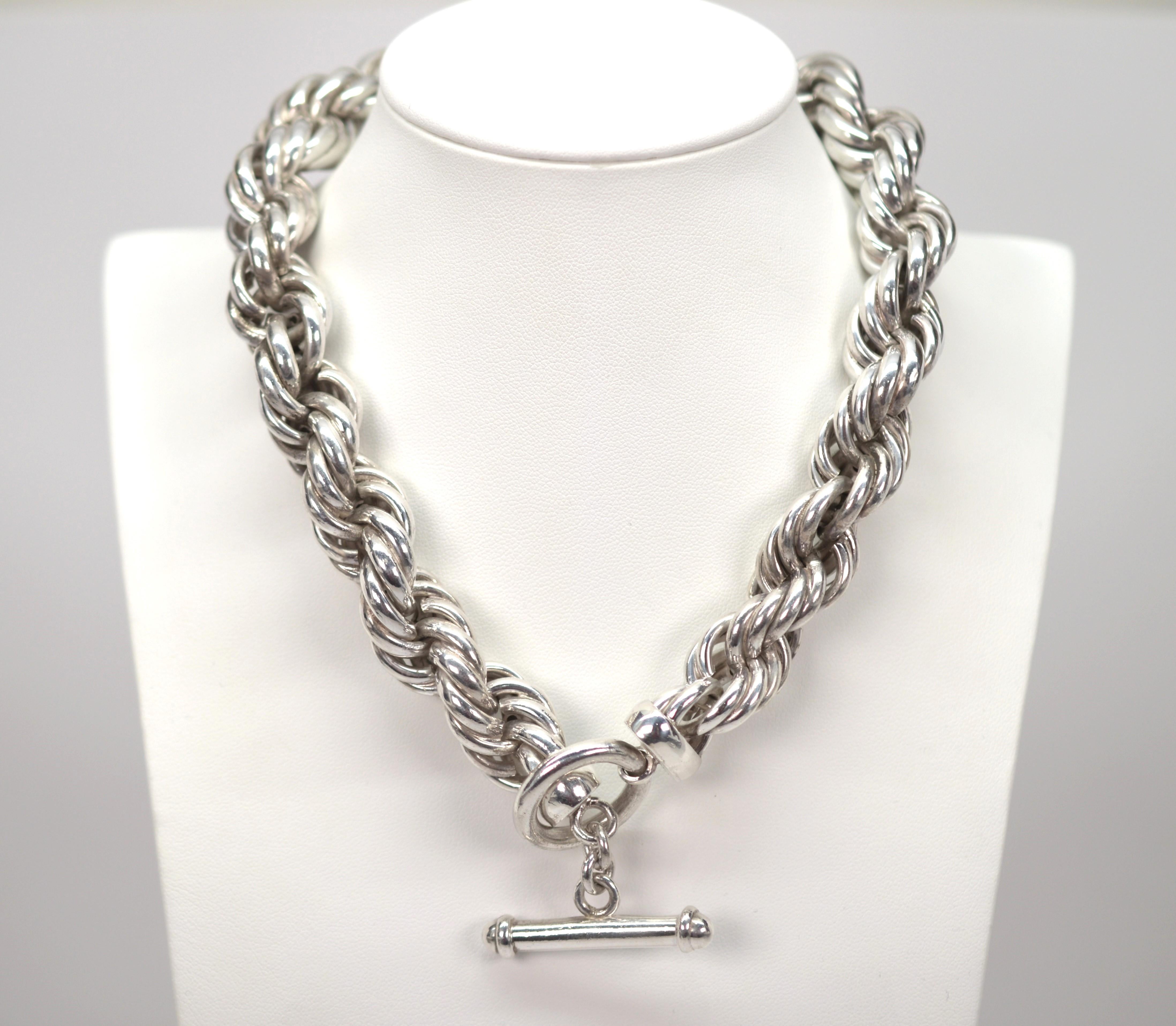 Sterlingsilber Chunky Twist Seil Kette Halskette mit Knebelverschluss mit Knopfleiste für Damen oder Herren im Angebot