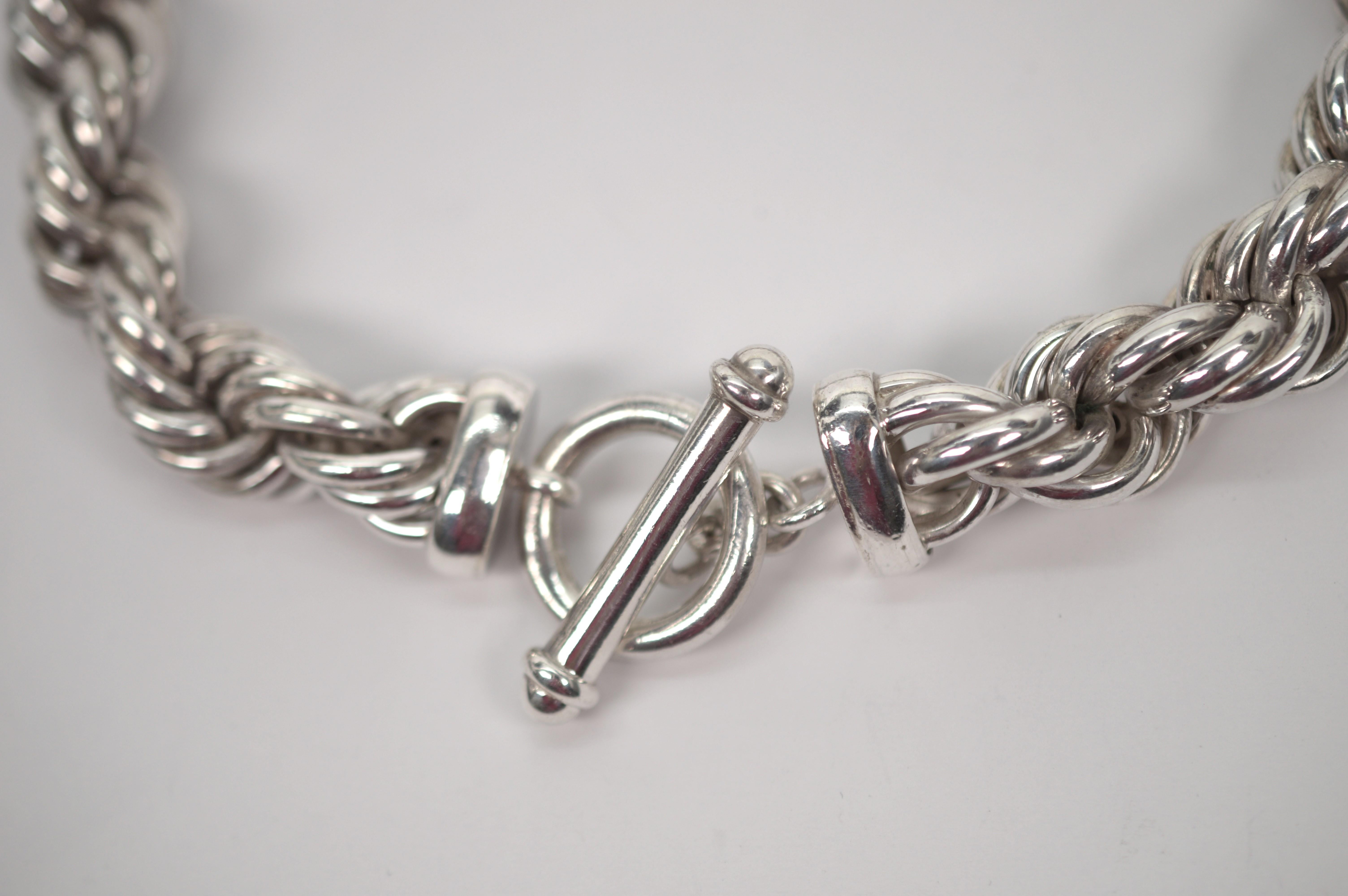 Sterling Silver Chunky Twist Rope Chain Necklace w Toggle Clasp For Sale 1