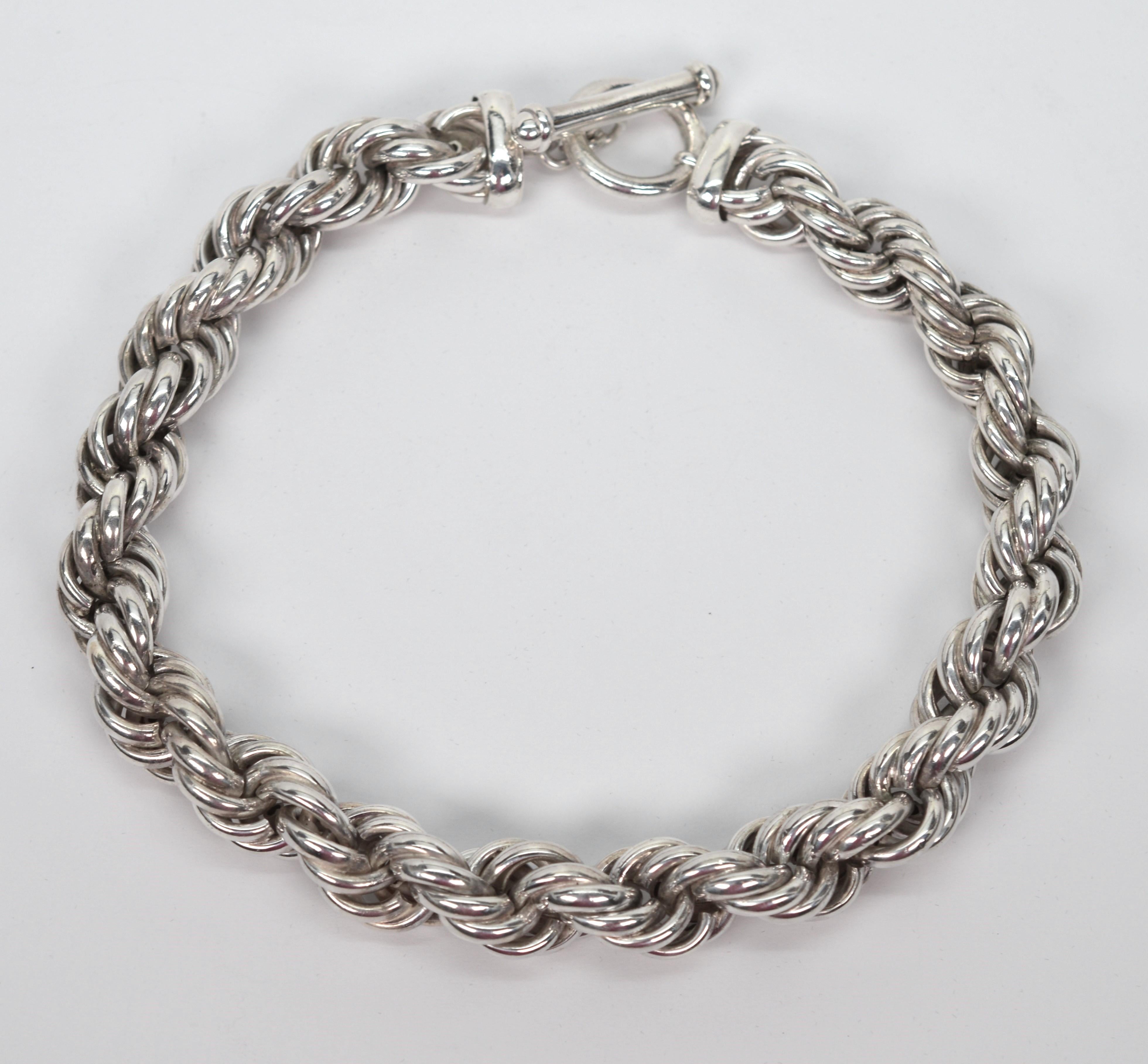 Collier en argent Chunky Twist Rope Chain avec fermoir à bascule en vente 3